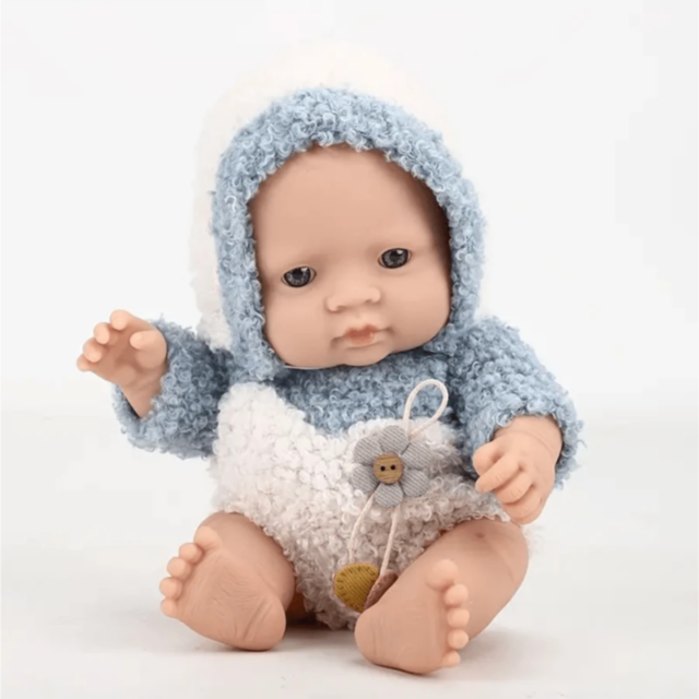 Păpușă Bebeluș din Vinil 16 cm cu Haină Tricotată și Chip Realist
