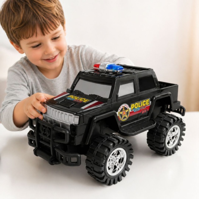 Mașină Off-Road Poliție Mare cu Inerție și Roți Mari (culoare aleatorie)