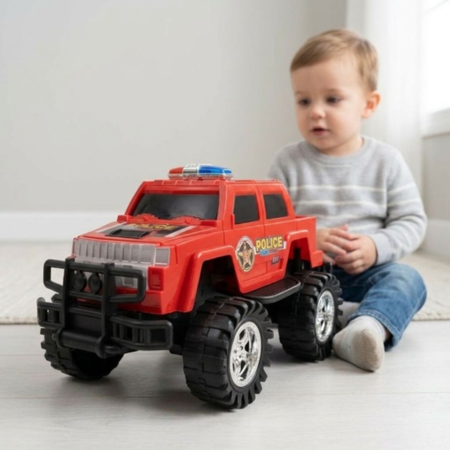 Mașină Off-Road Poliție Mare cu Inerție și Roți Mari (culoare aleatorie)