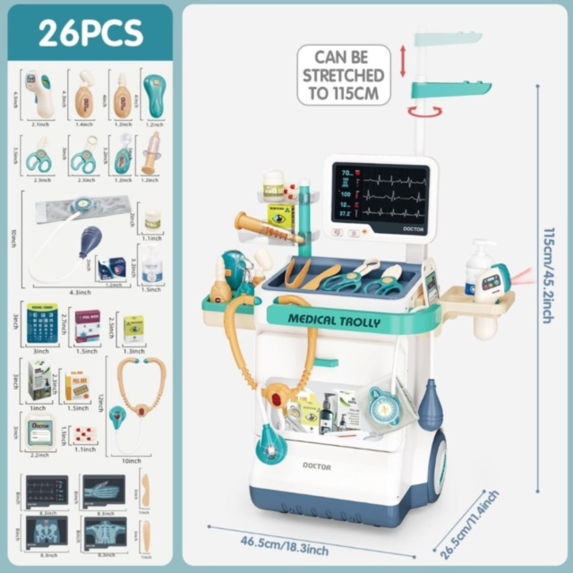 Cărucior Medical cu Accesorii Doctor și Monitor