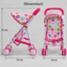 Cărucior pliabil pentru păpuși, cu copertină și buline colorate
