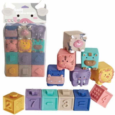 Set 12 Cuburi Moi de Cauciuc cu Animale și Forme Geometrice | image