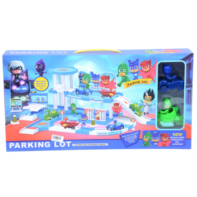 Set Parcare și Stație Peco Eroii în Pijamale cu 2 Mașinuțe