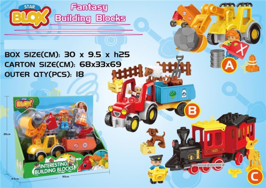 Set de Construcție Trenul cu Animale, 18 piese 