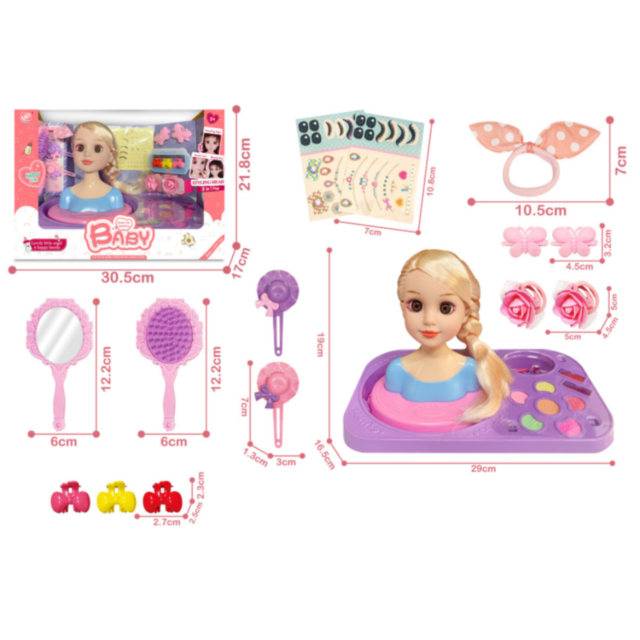 Set Manechin de Coafură și Machiaj 3 în 1 pentru Fetițe
