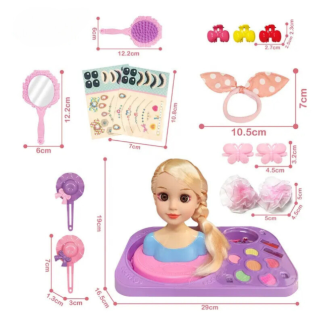 Set Manechin de Coafură și Machiaj 3 în 1 pentru Fetițe