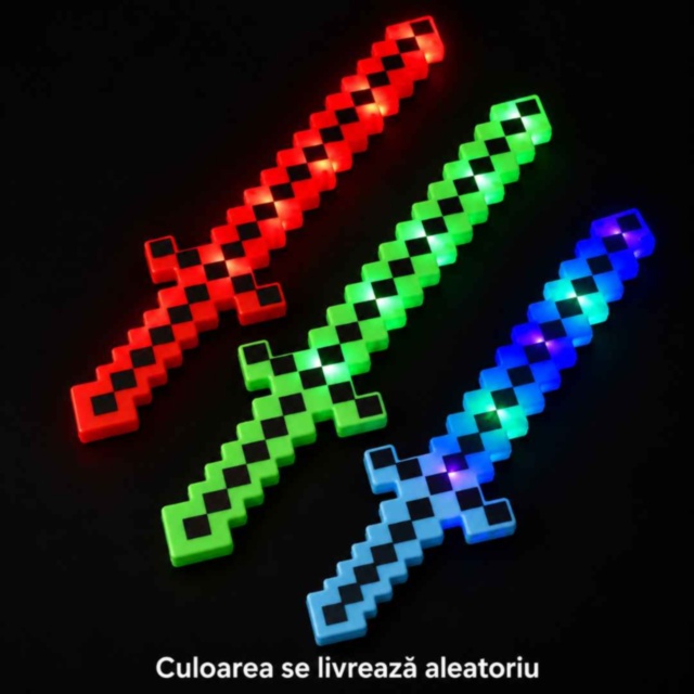 Sabie pixelată de jucărie cu lumini și sunete