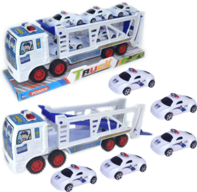 Camion cu Trailer și 5 Mașinuțe de Poliție, 40cm | image