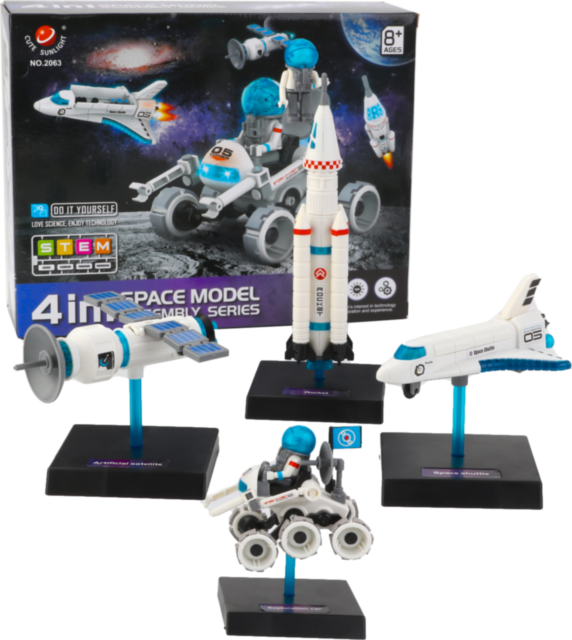 Set Spațial 4 în 1, Sputnik, Navetă, Rachetă și Vehicul Spațial