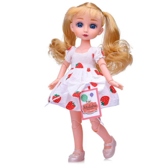 Păpușă cu Rochie Albă și Căpșuni – Set cu Accesorii pentru Fetițe