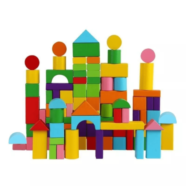 Cuburi din Lemn Colorate Set Construcție