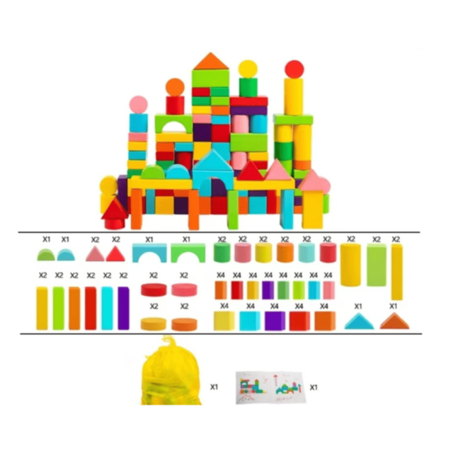 Cuburi din Lemn Colorate Set Construcție