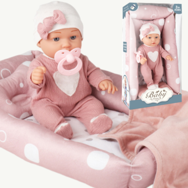 Păpușă Bebeluș Realistă cu Pătuț și Păturică – Set Joc de Rol pentru Fetițe 