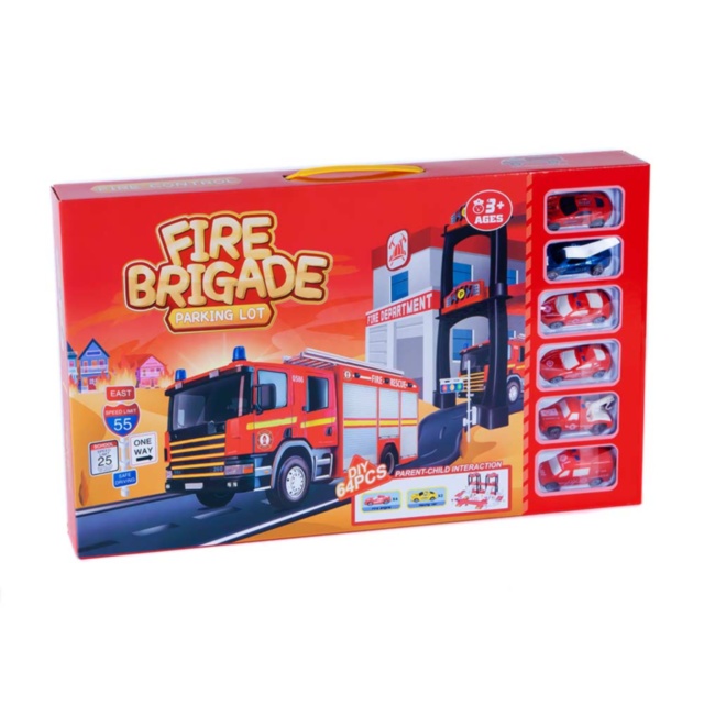 Set Unitate de Pompieri Etajată cu 6 Mașinuțe