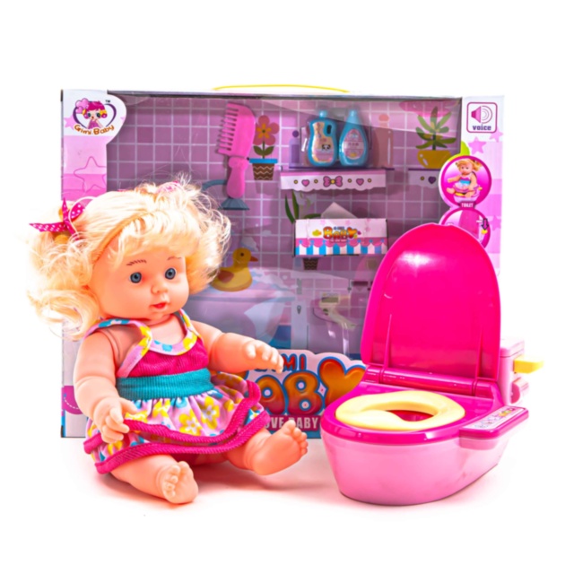 Păpușă cu 10 Sunete Realiste și WC-ul Interactiv cu Efecte Sonore