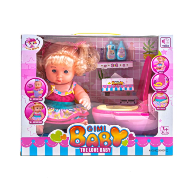 Păpușă cu 10 Sunete Realiste și WC-ul Interactiv cu Efecte Sonore