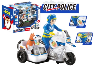 Motocicleta cu Ataș, Polițist și Câine, ocolește obstacole, emite lumini și sunete | image