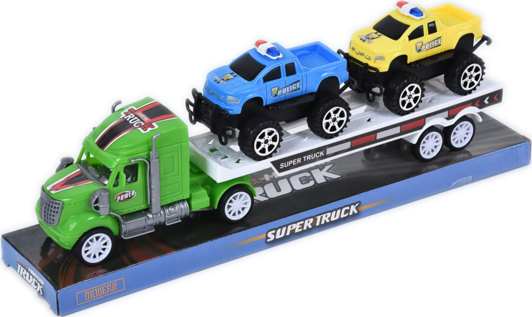 Camion cu Trailer și 2 Mașinuțe de Poliție, 30cm 