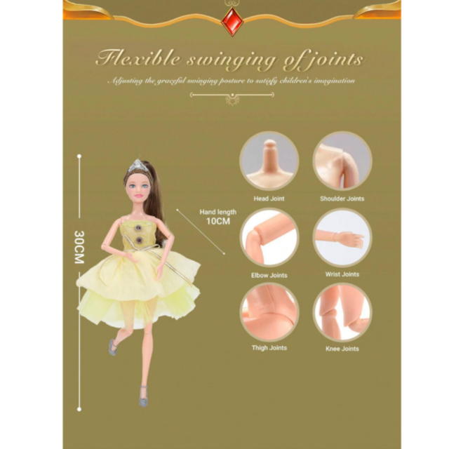 Păpușa Prințesă în Rochie Galbenă - Set cu Baloane și Accesorii