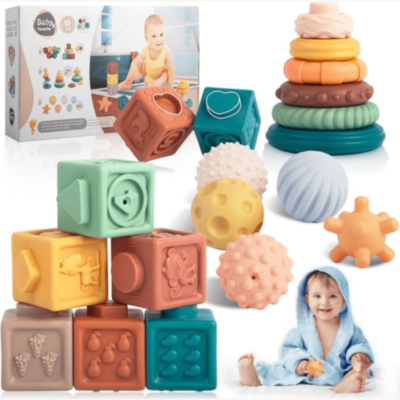 Set 3 în 1 Cuburi, Inele și Bile Sensoriale | image