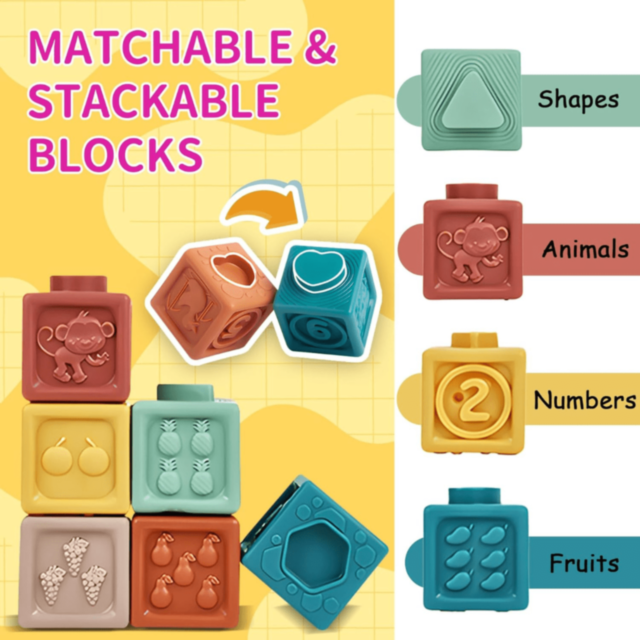 Set 3 în 1 Cuburi, Inele și Bile Sensoriale