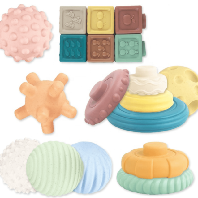 Set 3 în 1 Cuburi, Inele și Bile Sensoriale