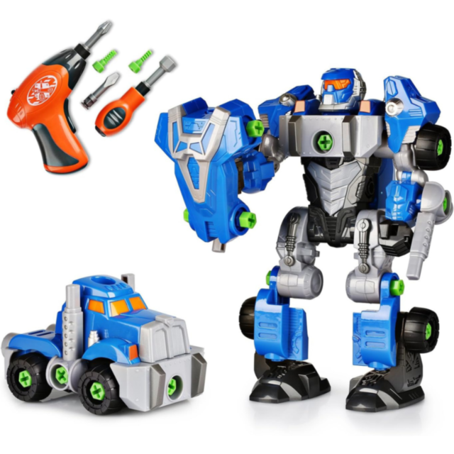 Robot Transformabil 2 în 1, Cu Șurubelniță Electrică, Joc de Construcție pentru Copii 
