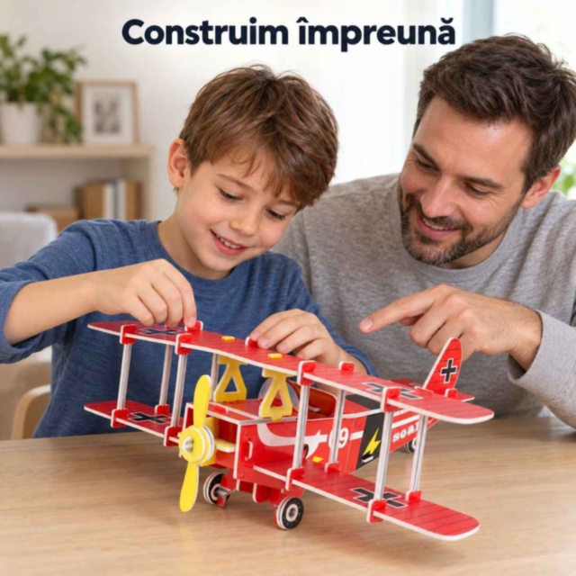 Puzzle 3D avion biplan roșu din spumă EPS