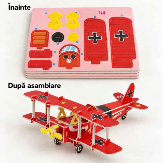 Puzzle 3D avion biplan roșu din spumă EPS