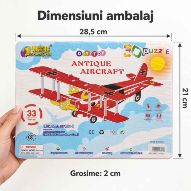 Puzzle 3D avion biplan roșu din spumă EPS