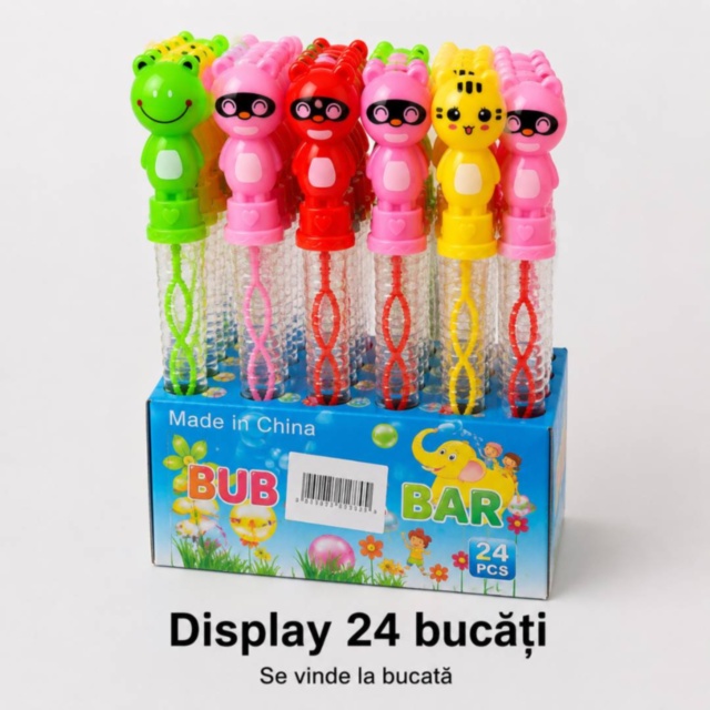 Baghetă pentru baloane de săpun cu animale, display 24 buc., preț 1buc.