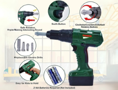 Bormașină electrică de jucărie cu 3 capete interschimbabile | image