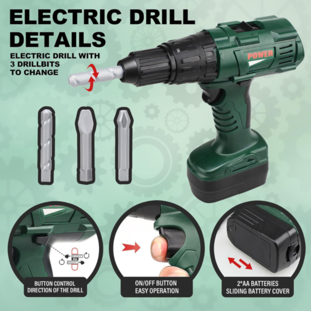 Bormașină electrică de jucărie cu 3 capete interschimbabile