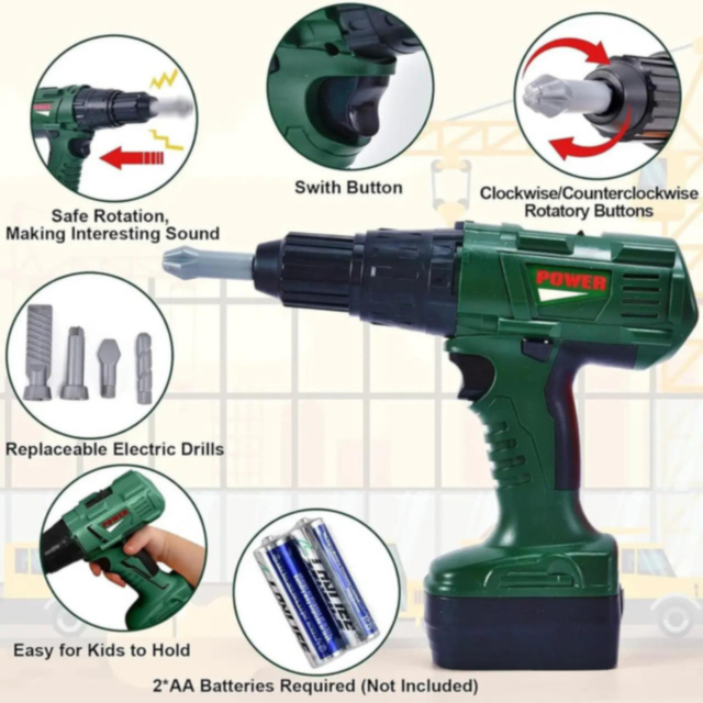 Bormașină electrică de jucărie cu 3 capete interschimbabile
