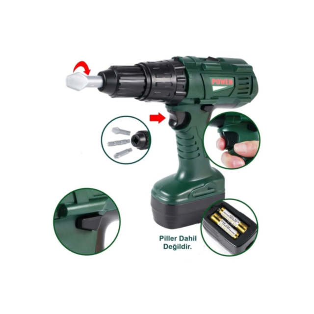 Bormașină electrică de jucărie cu 3 capete interschimbabile