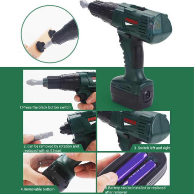 Bormașină electrică de jucărie cu 3 capete interschimbabile