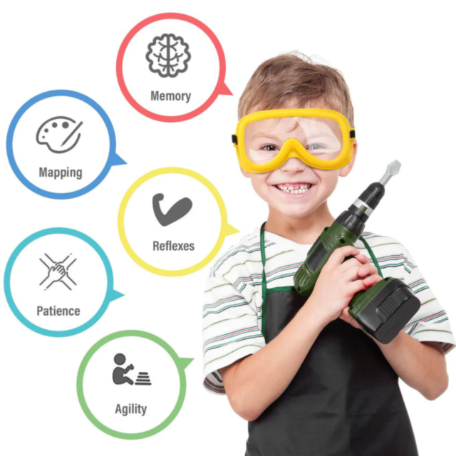 Bormașină electrică de jucărie cu 3 capete interschimbabile