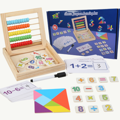Învață Matematica, joc Montessori din lemn cu fise, abac și cartonașe | image