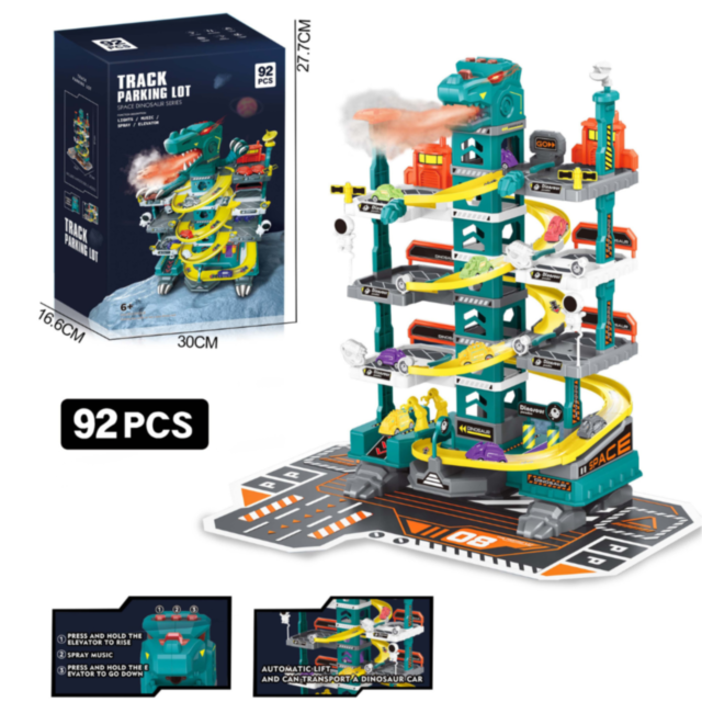 Garaj Dinozaur cu Lift Electric și Mașinuțe