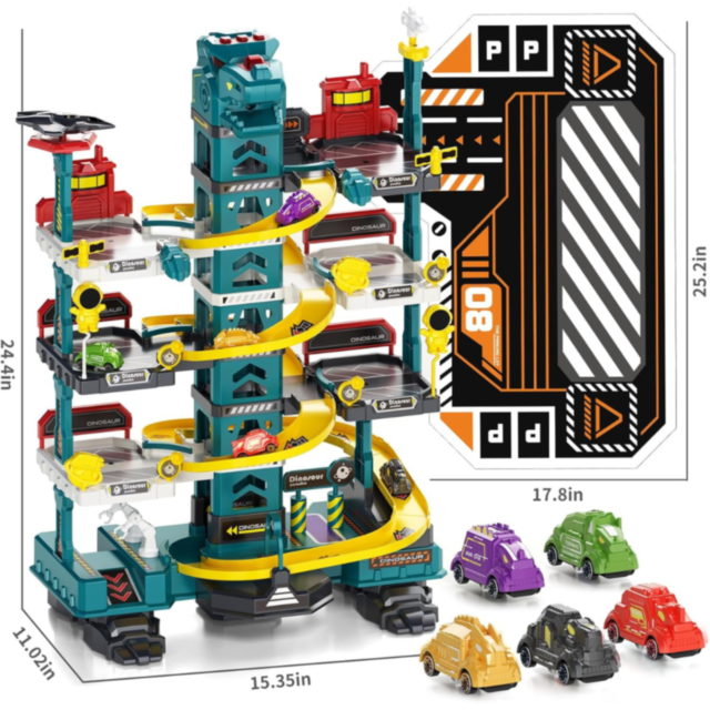 Garaj Dinozaur cu Lift Electric și Mașinuțe