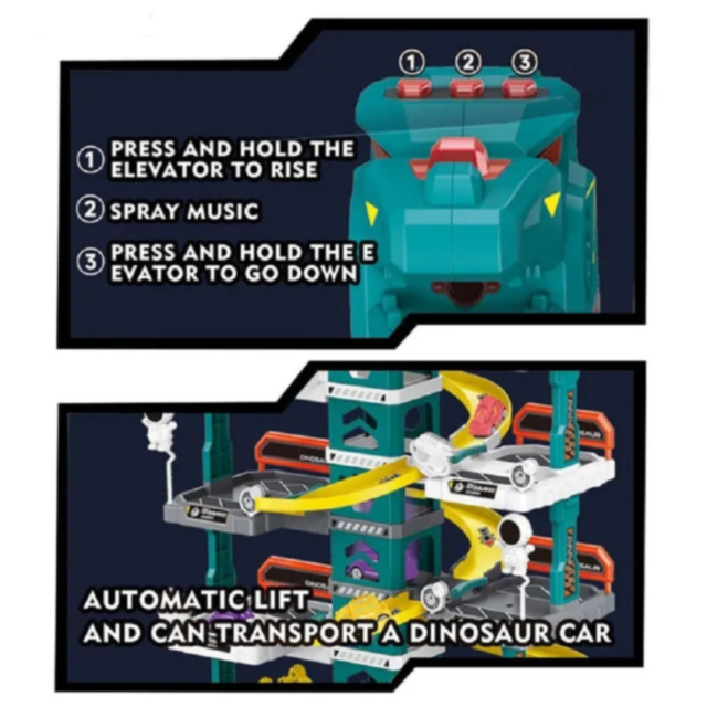 Garaj Dinozaur cu Lift Electric și Mașinuțe