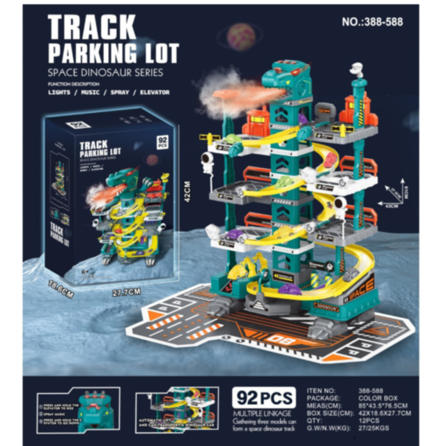 Garaj Dinozaur cu Lift Electric și Mașinuțe