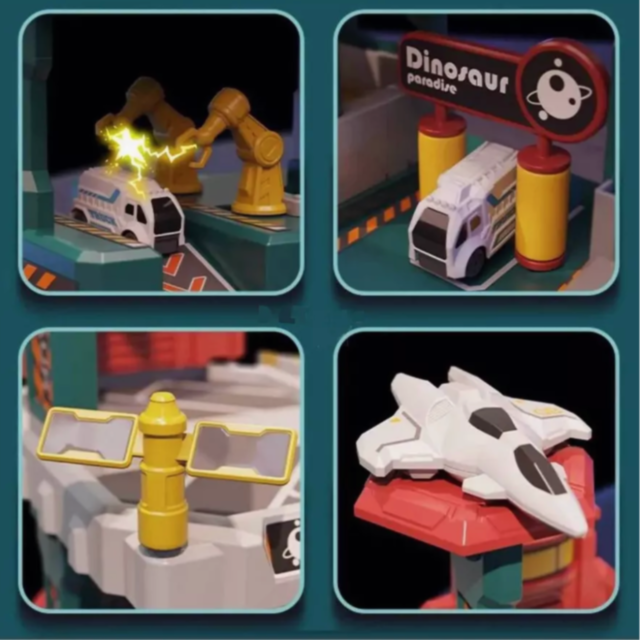 Garaj Dinozaur cu Lift Electric și Mașinuțe