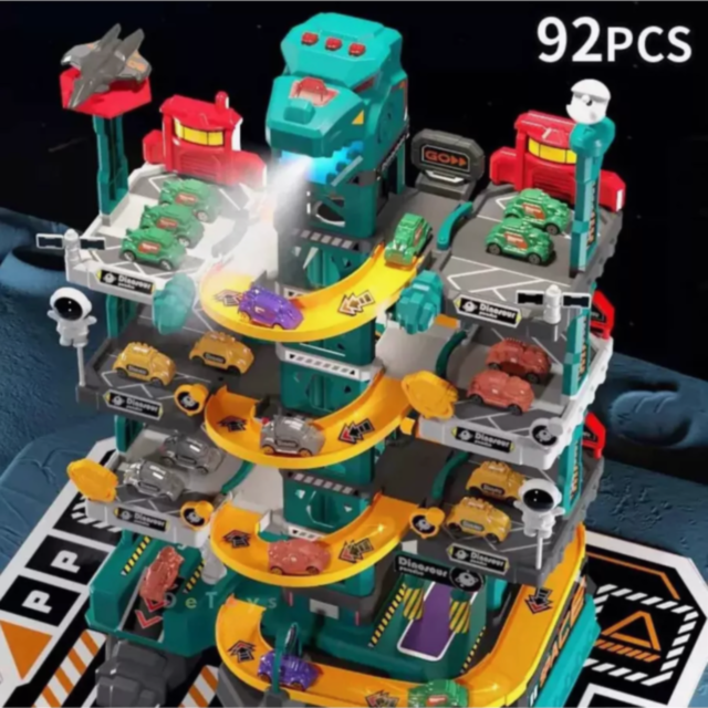 Garaj Dinozaur cu Lift Electric și Mașinuțe