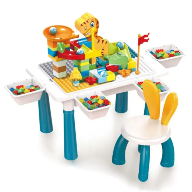Masă Multifuncțională 6-în-1 cu Blocuri de Construcție | 104 Piese și Scăunel Inclus  