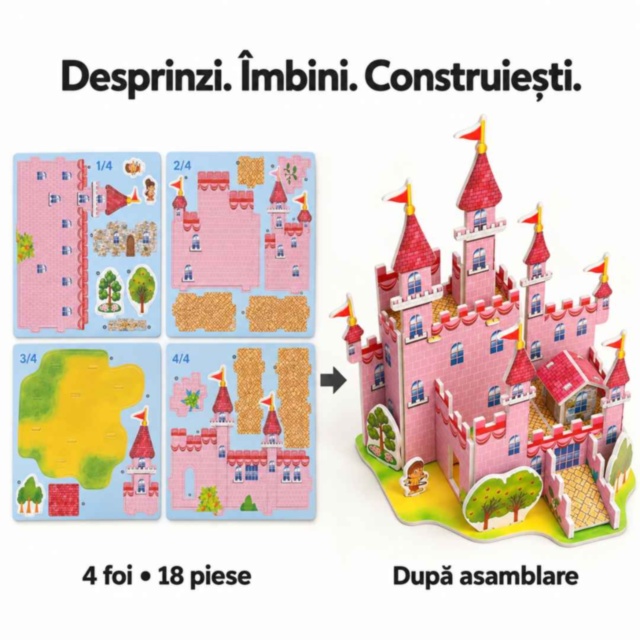 Puzzle 3D castel roz din spumă EPS pentru copii