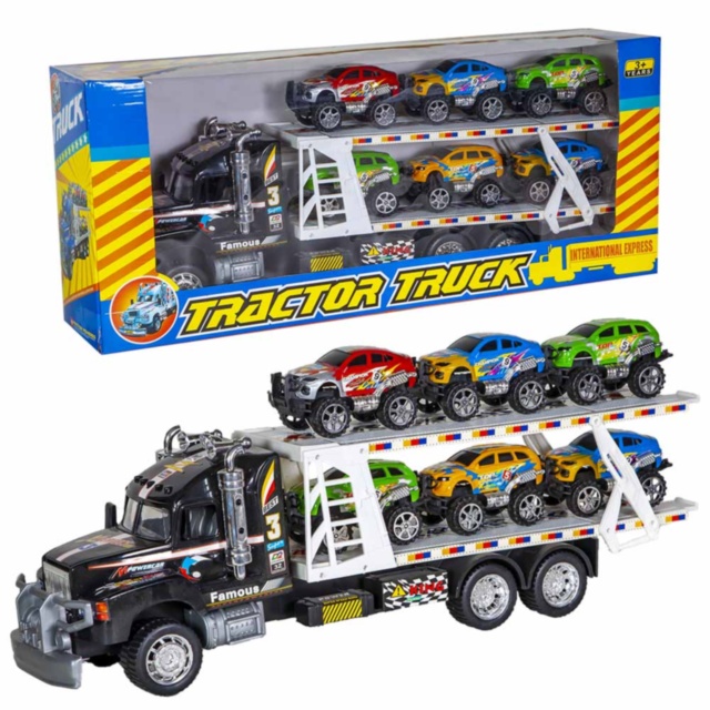 Mega Camion cu Trailer și 6 Mașinuțe, 81cm