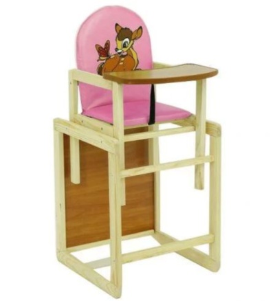 Scaun de Masă de Lemn 2 în 1, Căprioară Roz | image