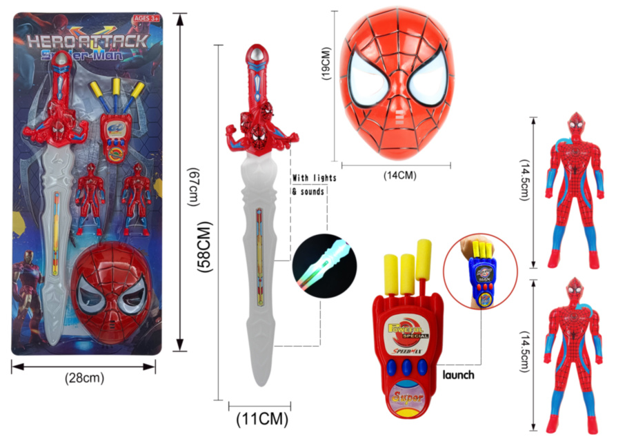 Set Omul Păianjen,2 Figurine, Mască și Sabie și Lansator Proiectile