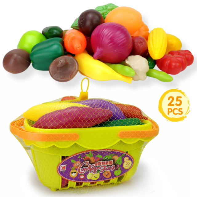 Set Jucării Fructe și Legume în Coș - 25 Piese
